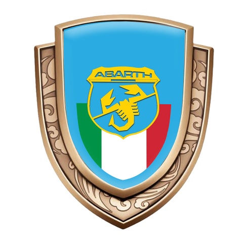 Fiat Abarth Bodyside Domed Emblem Gold Sky Blue Italian Banner Design
