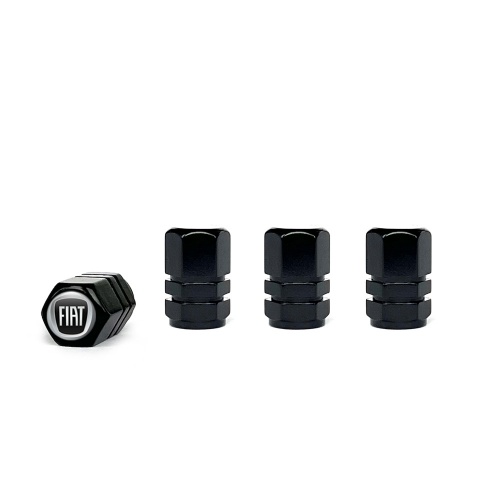 Fiat Valve Caps Black 4 pcs 3D Grey Logo Silicone Sticker