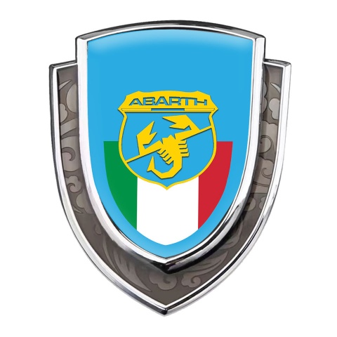 Fiat Abarth Bodyside Domed Emblem Silver Sky Blue Italian Banner Design