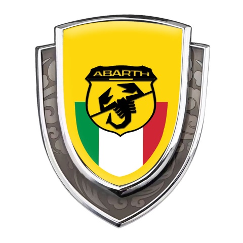 Fiat Abarth Domed Badge Silver Yellow Background Black Scorpion Edition