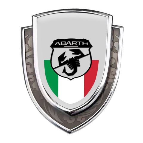 Fiat Abarth Bodyside Emblem Silver Grey Background Black Scorpion Logo