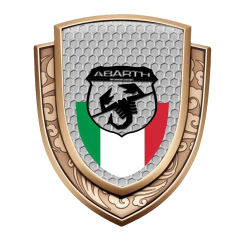 Fiat Abarth Emblem Car Badge Gold Grey Honeycomb Black Scorpion Logo