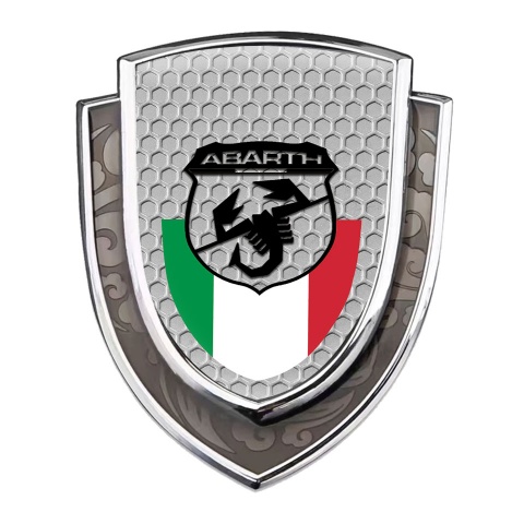 Fiat Abarth Emblem Car Badge Silver Grey Honeycomb Black Scorpion Logo