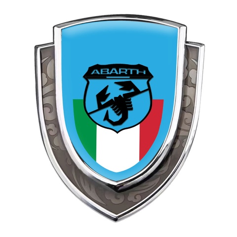 Fiat Abarth Metal Domed Emblem Silver Blue Black Scorpion Italian Flag