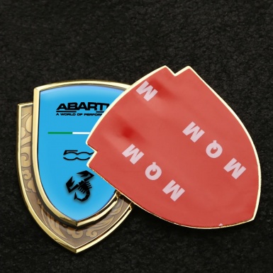 Fiat Abarth Badge Self Adhesive Gold Sky Blue Model 500 Black Scorpion