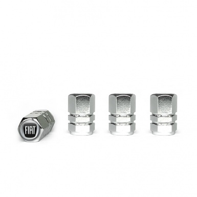 Fiat Valve Caps Crome 4 pcs 3D Grey Logo Silicone Sticker