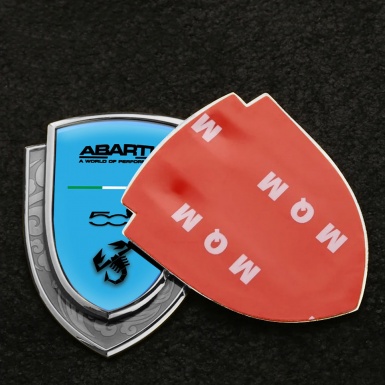 Fiat Abarth Badge Self Adhesive Silver Sky Blue Model 500 Black Scorpion