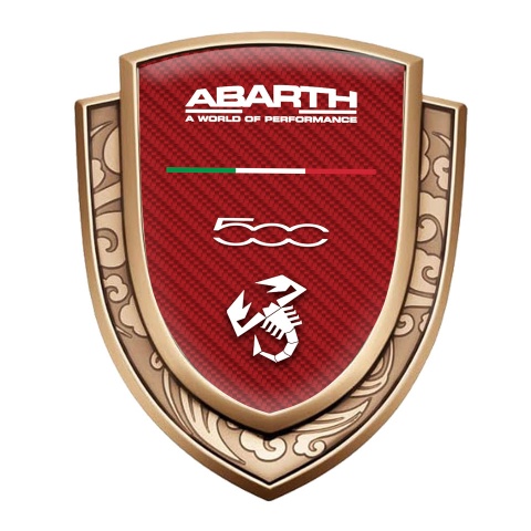 Fiat Abarth Metal Domed Emblem Gold Red Carbon Type 500 Logo