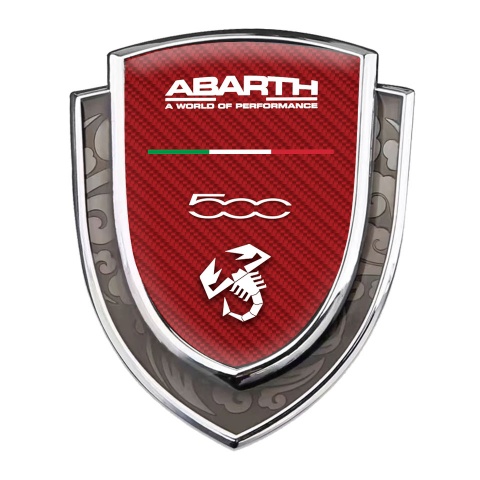 Fiat Abarth Metal Domed Emblem Silver Red Carbon Type 500 Logo