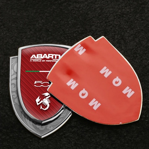 Fiat Abarth Metal Domed Emblem Silver Red Carbon Type 500 Logo