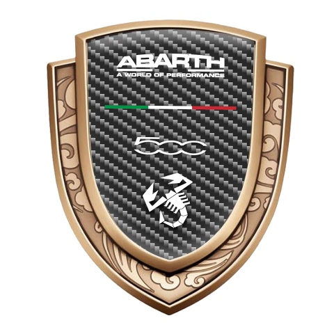 Fiat Abarth Metal Emblem Self Adhesive Gold Dark Carbon White Logo
