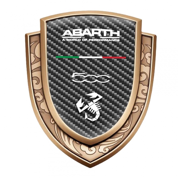 Fiat Abarth Metal Emblem Self Adhesive Gold Dark Carbon White Logo