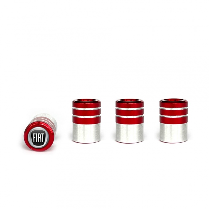 Fiat Valve Caps Red 4 pcs 3D Grey Logo Silicone Sticker