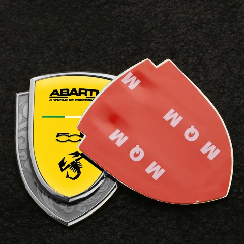 Fiat Abarth Emblem Ornament Silver Yellow Background Type 500 Design