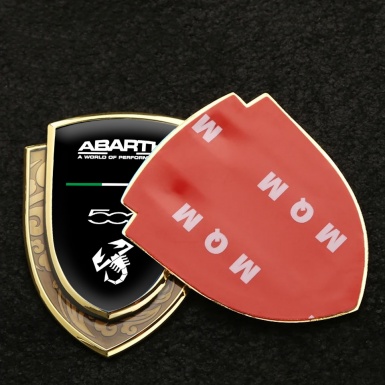 Fiat Abarth Bodyside Domed Emblem Gold Black Background Model 500