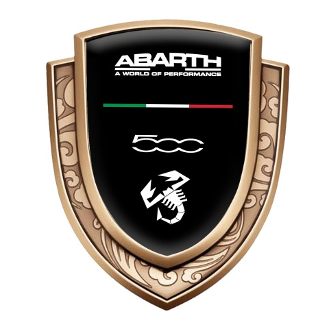 Fiat Abarth Bodyside Domed Emblem Gold Black Background Model 500