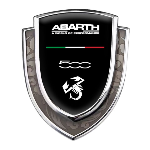 Fiat Abarth Bodyside Domed Emblem Silver Black Background Model 500