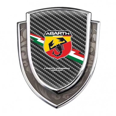 Fiat Abarth Metal Emblem Self Adhesive Silver Dark Carbon Lightning Style