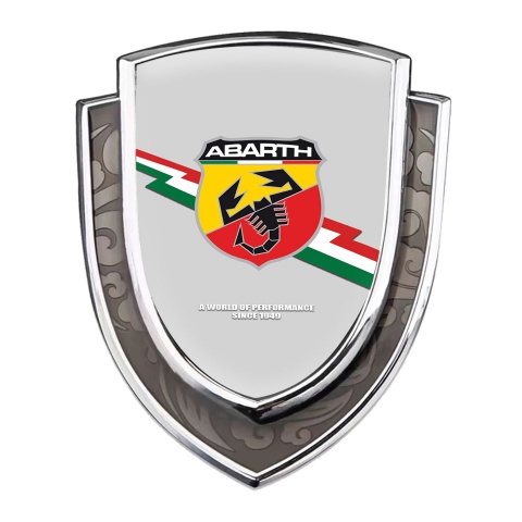 Fiat Abarth Fender Emblem Badge Silver Greyscale Lightning Flag Effect