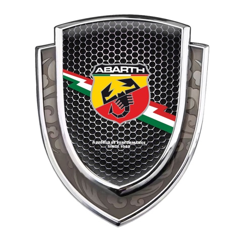 Fiat Abarth Emblem Trunk Badge Silver Dark Mesh Lightning Flag Design