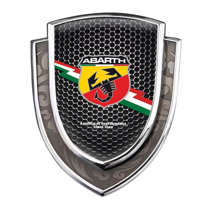 Fiat Abarth Emblem Trunk Badge Silver Dark Mesh Lightning Flag Design