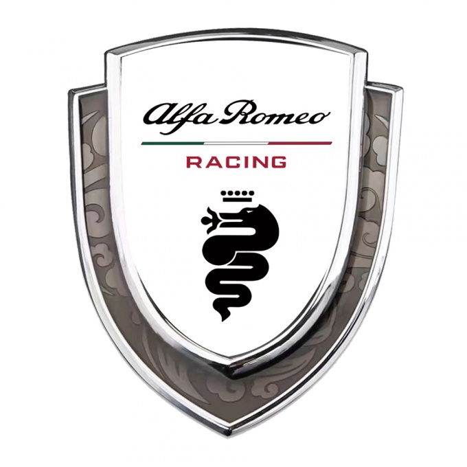 Alfa Romeo Bodyside Domed Emblem Silver White Base Racing Logo Edition