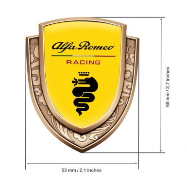 Alfa Romeo Domed Badge Gold Yellow Background Snake Logo Racing Edition