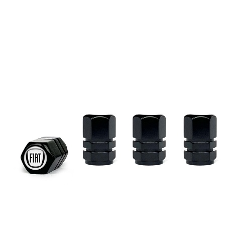 Fiat Valve Caps Black 4 pcs White Silicone Sticker with Black