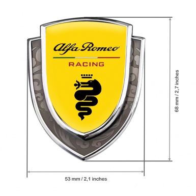 Alfa Romeo Domed Badge Silver Yellow Background Snake Logo Racing Edition