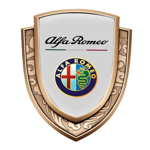 Alfa Romeo Domed Emblem Gold Grey Background Classic Circle Logo