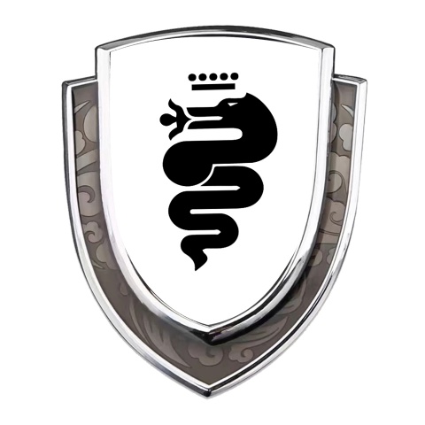 Alfa Romeo Bodyside Domed Emblem Silver White Base Black Serpent Logo