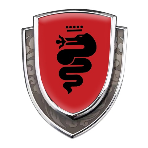 Alfa Romeo Bodyside Domed Badge Silver Red Base Black Serpent Edition