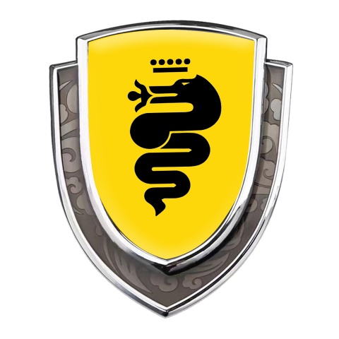 Alfa Romeo Emblem Car Badge Silver Yellow Background Black Logo Edition