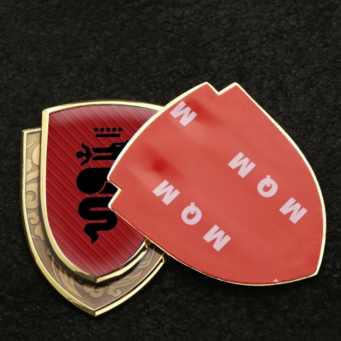 Alfa Romeo Emblem Badge Self Adhesive Gold Red Carbon Big Serpent Logo