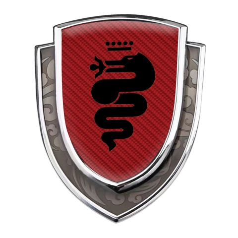 Alfa Romeo Emblem Badge Self Adhesive Silver Red Carbon Big Serpent Logo