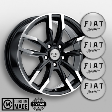 Fiat Sport Center Wheel Caps Stickers Light Grey Black Gradient Edition