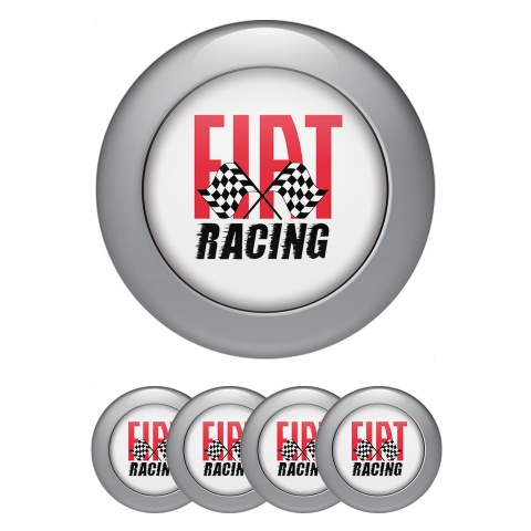 Fiat Racing Wheel Stickers for Center Caps White Grey Ring Red Logo