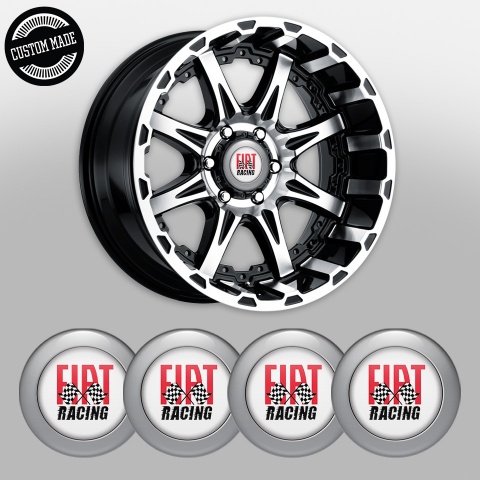 Fiat Racing Wheel Stickers for Center Caps White Grey Ring Red Logo
