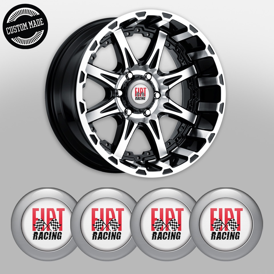 Fiat Racing Wheel Stickers for Center Caps White Grey Ring Red Logo ...