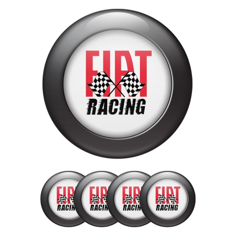 Fiat Center Caps Wheel Emblem White Black Ring Racing Flags Edition