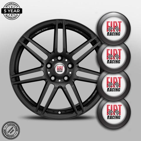 Fiat Center Caps Wheel Emblem White Black Ring Racing Flags Edition