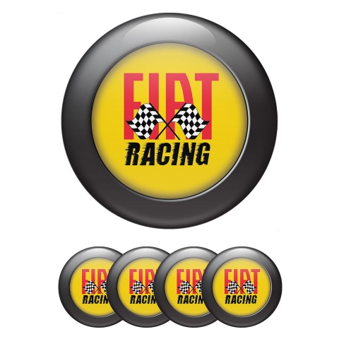 Fiat Silicone Stickers for Center Wheel Caps Yellow Black Ring Racing Design