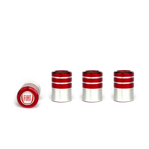 Fiat Valve Caps Red 4 pcs White Silicone Sticker with Red Logo