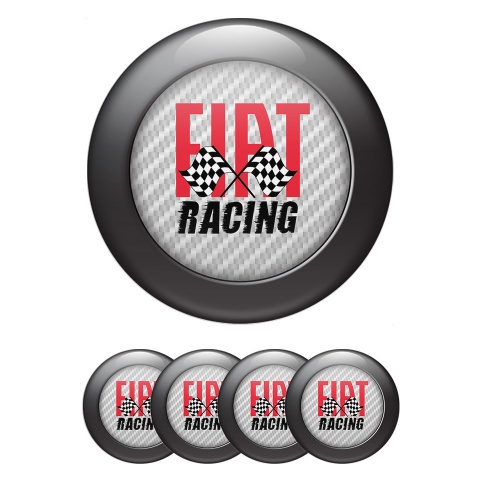 Fiat Domed Stickers for Wheel Center Caps White Carbon Black Ring Design