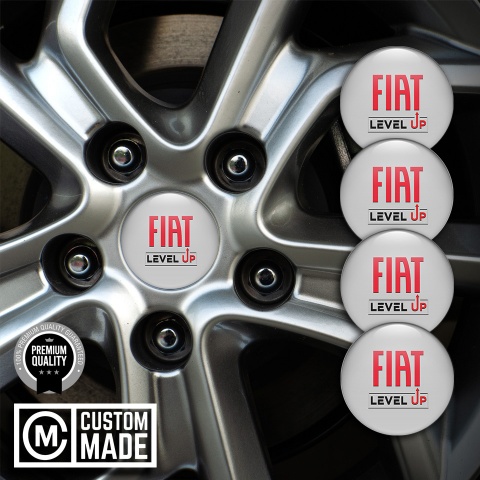 Fiat Emblem for Center Wheel Caps Light Grey Level Up Slogan Design