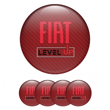 Fiat Wheel Stickers for Center Caps Red Carbon Level Up Slogan Design