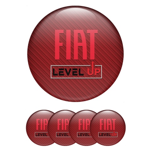 Fiat Wheel Stickers for Center Caps Red Carbon Level Up Slogan Design