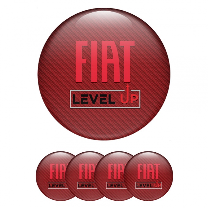 Fiat Wheel Stickers for Center Caps Red Carbon Level Up Slogan Design