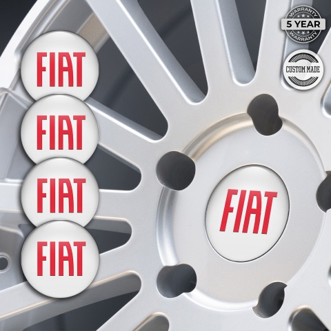 Fiat Center Caps Wheel Emblem White Base Big Red Logo Design