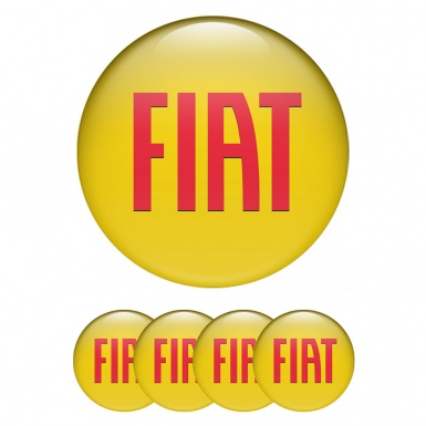 Fiat Silicone Stickers for Center Wheel Caps Yellow Base Big Red Logo